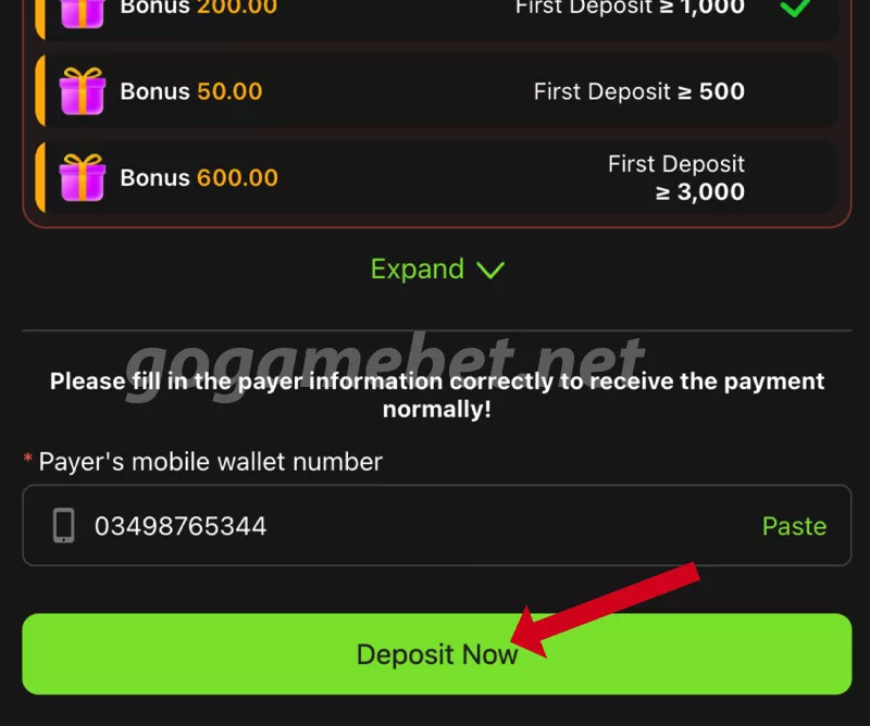 gogame bet game deposit