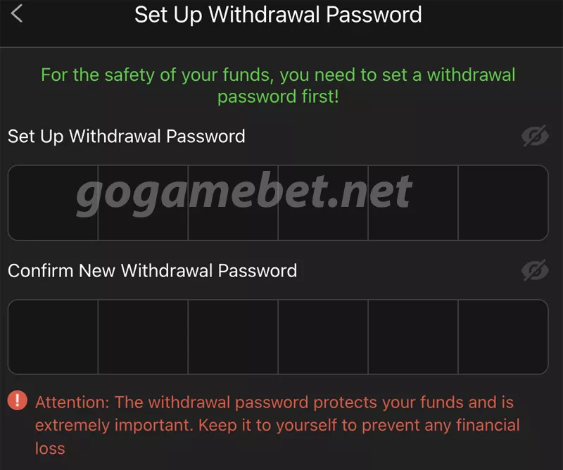 gogobet withdrawal password